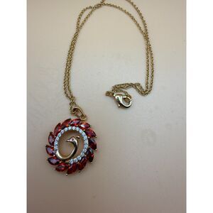 Peacock Necklace - Orange faceted Stones Sunburst Design